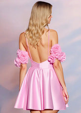 Gloriana | Satin Homecoming Dress: Feel Confident in Pink with Corset Support & Floral Charm - Pink - PromDressClub